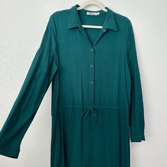 JustFab Green Half Button Long Sleeves Midi Dress - Picture 3 of 11